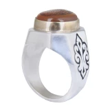 انگشتر نقره عقیق مردانه مدل یمنی طبیعی خطاطی رکاب دستساز  سیاه قلم کد AM-5414